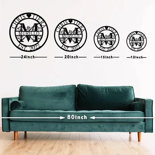 Vista 9 de Letrero de metal personalizado, letrero de apellido, decoración de pared de arte de metal, regalos de monograma de letra dividida, arte de pared