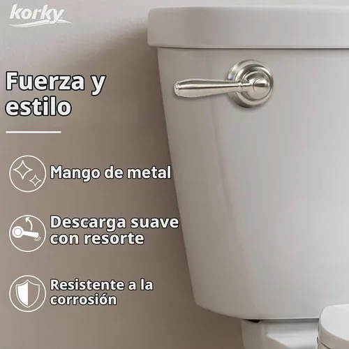 Vista 3 de Korky StrongARM - Palanca de baño de gran resistencia El estilo del grifo es universal: se adapta a inodoros delanteros, angulados, laterales Níquel