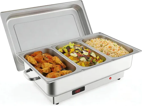 Vista 12 de GarveeHome Juego de bufé eléctrico de acero inoxidable con 1 sartén y tapa de 9 cuartos de galón, control de temperatura de 400 W, 86-200 °F