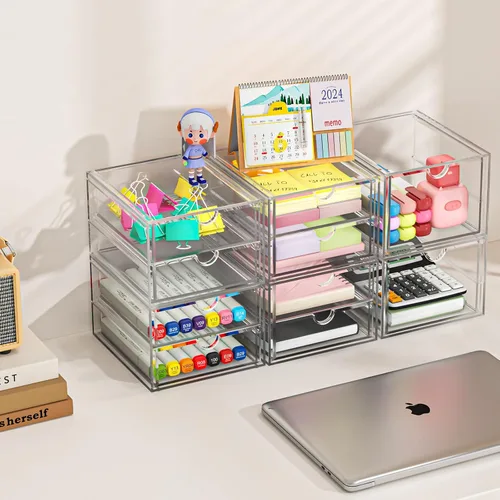 Vista 6 de caktraie - Organizador de maquillaje acrílico versátil, organizador de cajones - Almacenamiento de escritorio transparente para cosméticos