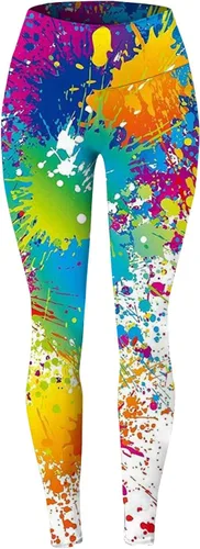 Vista 2 de Ladies Workout Pants Womens Casual Printed High Waist Leggings Hip Lift Fitness Sports Leggings Yoga Pants Neon