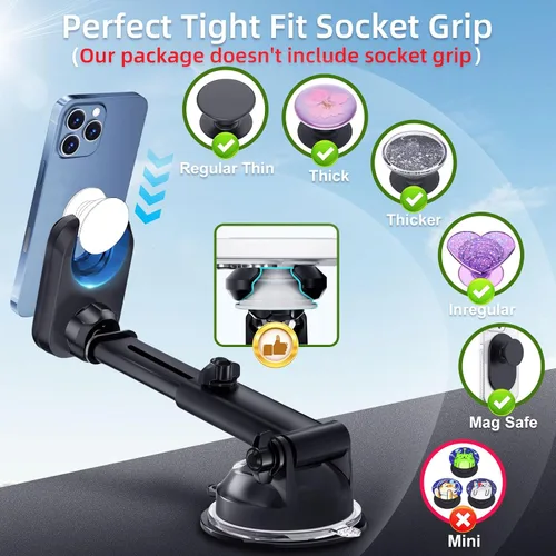 Vista 9 de pop-tech Soporte de teléfono de automóvil para Pop Socket: soporte de teléfono celular con ventosa para ventana de parabrisas de salpicadero