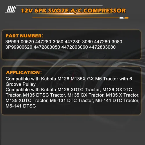 Vista 3 de Compresor de aire acondicionado 6PK SVO7E 3P999-00620 3P99900620 447280-3050 447280-3080 para Kubota M135GX GXDTC M13 pieza de repuesto