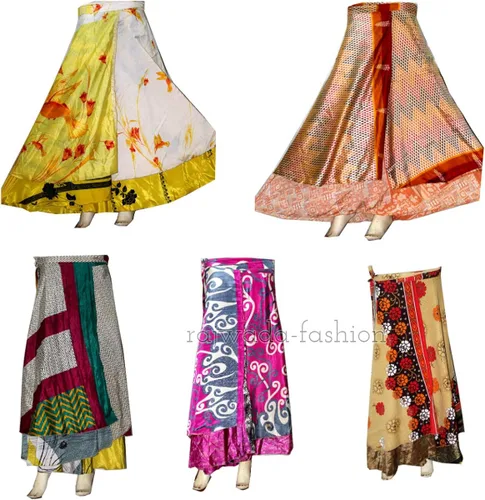 Vista 3 de rajwada-fashion Wholesale - Falda larga para mujer, 5 piezas, 2 capas, estilo indio