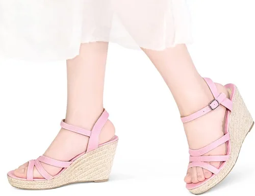Vista 3 de TF STAR Sandalias casuales de cuña con hebilla y correa de tobillo y plataforma para mujer