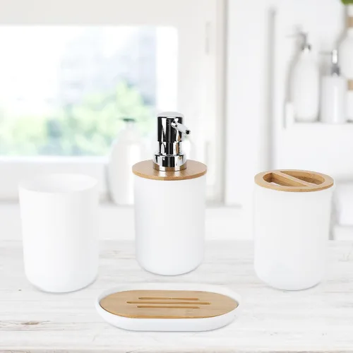 Vista 2 de Juego de accesorios de baño, 4 tazas para cepillos de dientes, organizador de mostrador de baño