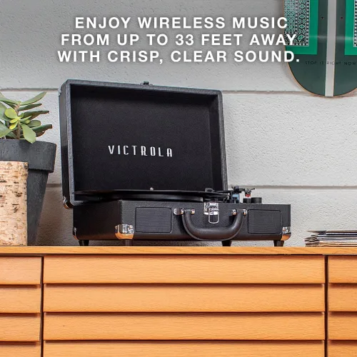 Vista 5 de Victrola Journey+ - Reproductor de discos portátil con Bluetooth en maleta – Altavoces integrados, reproductor de vinilos de 33-1/3, 45 y 78 RPM