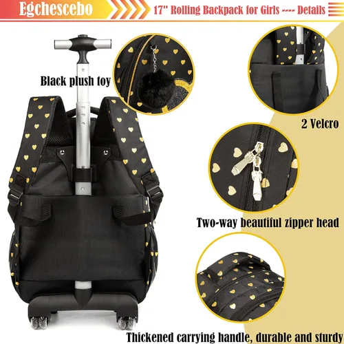 Vista 4 de Egchescebo Mochilas escolares para niños, mochila con ruedas para niñas, equipaje con ruedas