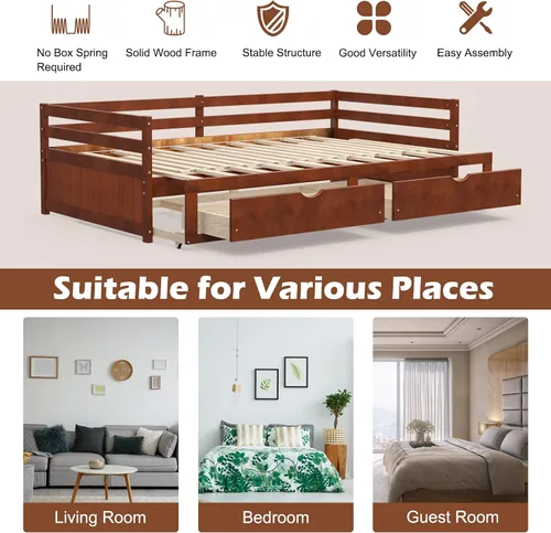 Vista 6 de DORTALA Sofá cama individual a King con nido y 2 cajones de almacenamiento, moderno sofá cama extensible con cama extraíble, sofá cama de doble uso