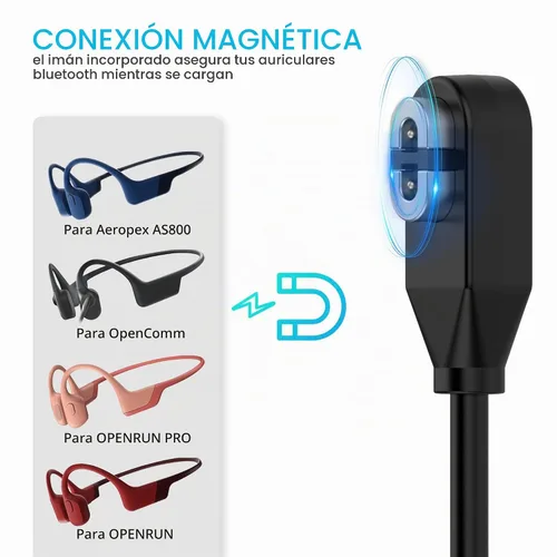 Vista 2 de AWINNER Paquete de 2 cables de carga compatibles con Shokz, cable de carga magnético compatible con Aftershokz Aeropex AS800, Shokz OpenRun Pro