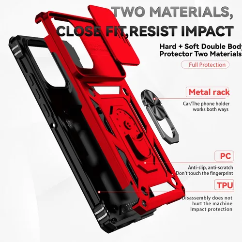 Vista 8 de Funda para Motorola Edge 2024 con cubierta deslizante para cámara, protector de pantalla HD [prueba de caídas de grado militar] Soporte de anillo