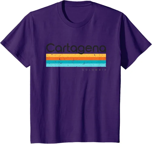 Vista 27 de Camiseta vintage de Cartagena Colombia con diseño retro, Blanco, S