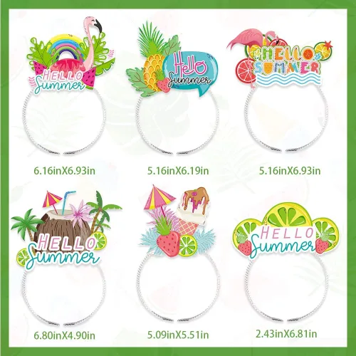 Vista 3 de 6 diademas de fiesta de verano para mujeres y hombres, accesorios hawaianos, diadema de papel tropical piña flamenco, diadema de verano, playa