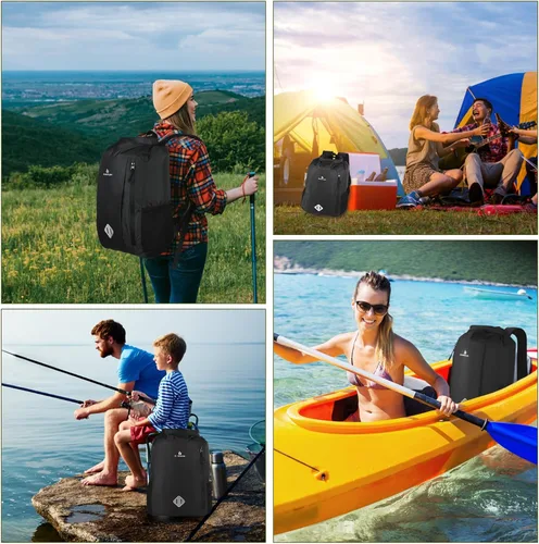 Vista 7 de Bolsa seca de 20L, mochila impermeable con bolsa para la cintura y funda para teléfono, bolsa seca con tapa enrollable para kayak, bolsa seca marina