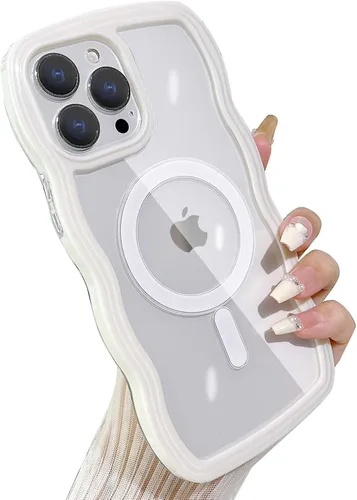Vista 24 de Yeddabox Magsafe - Funda compatible con iPhone 13, diseño de ondas, lindo marco de colores de caramelo con ondas de agua, a prueba de golpes