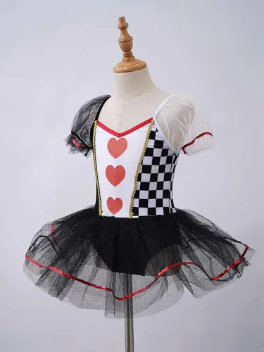 Vista 4 de Disfraz de reina pequeña con corazones para niñas, vestido tutú de malla para fiesta de Halloween