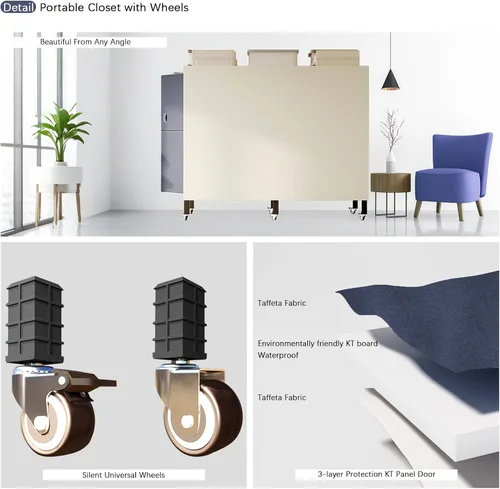 Vista 7 de Armario portátil resistente con puertas magnéticas, perchero de metal resistente de 1500 libras, perchero plegable para ropa, para dormitorio, sala