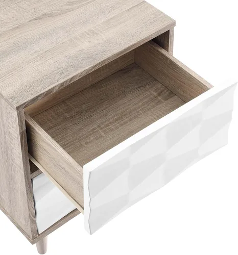Vista 6 de Modway MOD-7080-OAK-WHI Vespera - Mesita de noche con 2 cajones, color blanco roble Roble blanco.