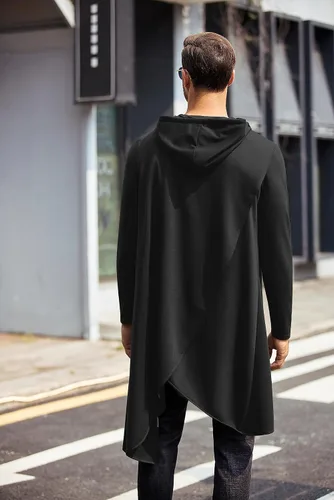 Vista 4 de Coofandy - Sudadera con capucha estilo poncho casual para hombre, con dobladillo asimétrico