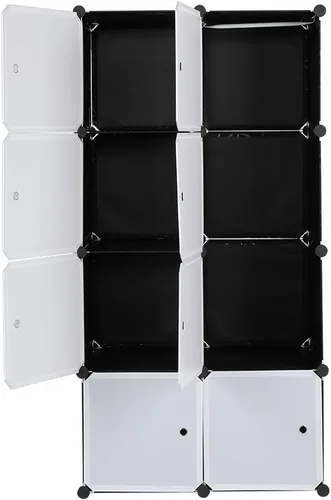 Vista 7 de Organizador de 8 cubos, apilable, estantes de almacenamiento de cubo de plástico, diseño modular multifuncional con barra para colgar, puertas