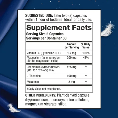 Vista 6 de Suplemento para el sueño SleepXL Fórmula sin formación de hábito - Duerma más rápido y duerma más tiempo - 5 ingredientes clave incluyen melatonina
