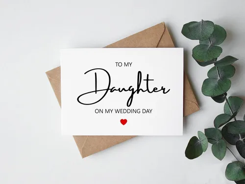 Vista 2 de Tarjeta para el día de la boda con texto en inglés "To My Daughter To My Daughter", tarjeta para hija en el día de mi boda, tarjeta de felicitación