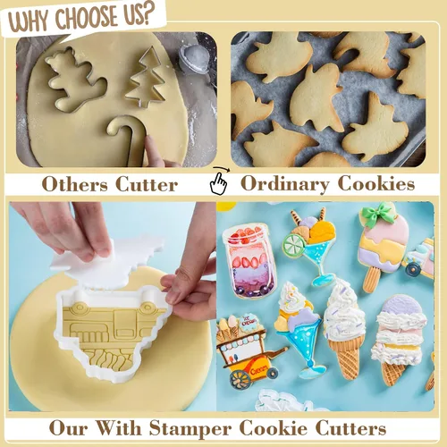 Vista 3 de Cortadores de galletas de helado con sello 3D PLA para decoración de pasteles de cocina, carrito, formas de paletas para niños, 3.5 pulgadas, sellos