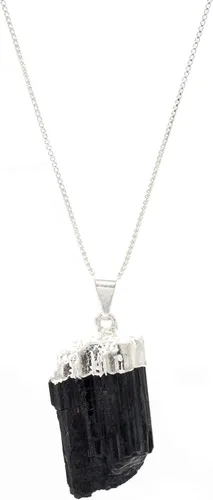 Vista 2 de Collar con colgante de protección de turmalina negra cruda en cadena de plata de ley, 18.0in