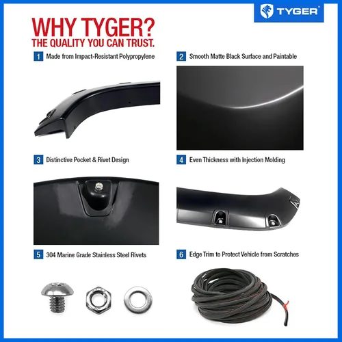 Vista 5 de Tyger Auto TG-FF8C4068 para 2007-2014 Chevy Silverado (NO para 68" Short Bed) Juego de guardabarros con estilo, remachado, pintable, negro mate