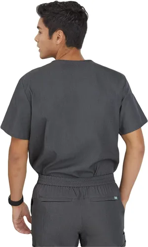 Vista 5 de Mediclo Camisa médica médica para hombre - Crevan Essential 3 bolsillos Eco amigable con el medio ambiente FYSEL tela con cuello en V camisa ropa
