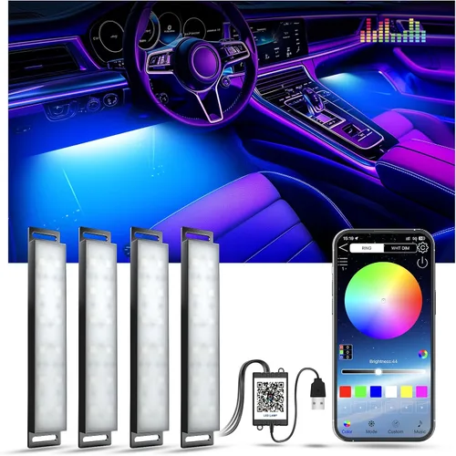 Vista 8 de YiLaie Luces interiores de automóvil, luces interiores inteligentes para automóvil con control de aplicación, kit de iluminación interna de neón