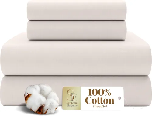 Vista 10 de SUPREME ELEGANCE Juego de sábanas de cama individual 100% algodón - Blanco ártico, ropa de cama de percal de 3 piezas, sábanas transpirables frescas