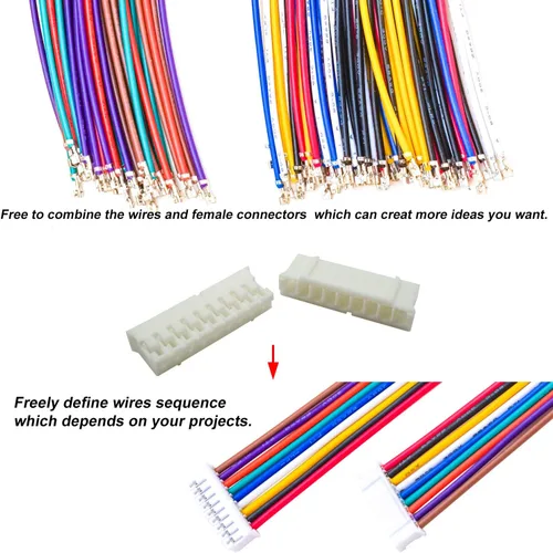 Vista 2 de PH2.0.000 in JST - Kit de conector macho con cable preprensado de 22 AWG, 2/3/4/5/6/7/8/9/10/12 pines de carcasa JST conector de cable adaptador