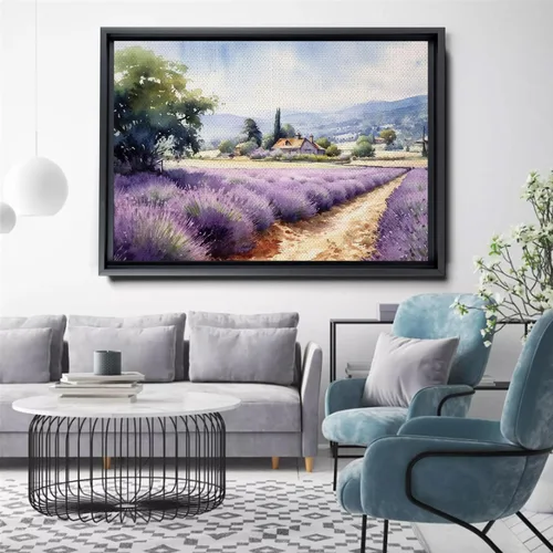 Vista 4 de Fields of Lavender, Watercolor Provence Landscape and Lavender Field - Watercolor Painting of Serene Beauty