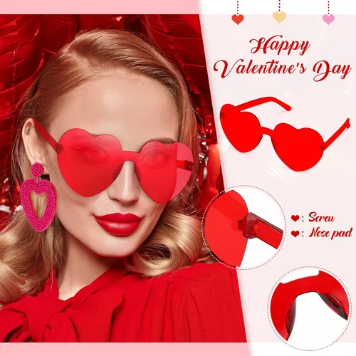 Vista 6 de Flutesan Aretes de corazón con cuentas para el día de San Valentín, lentes de sol con forma de corazón, sin montura y corazón de caramelo