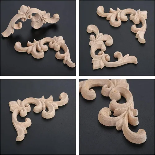 Vista 4 de 4pcs madera tallada apliques onlays esquina flor tallado calcomanías