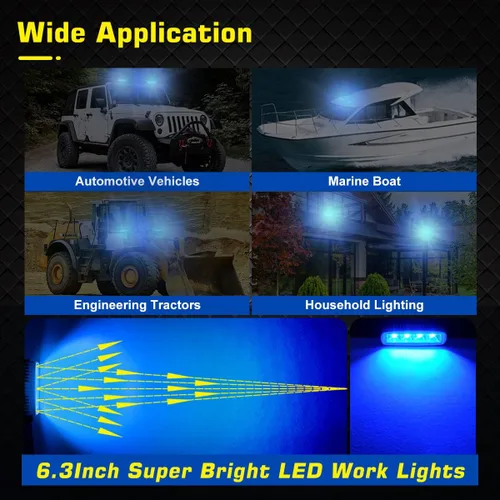 Vista 7 de WFPOWER Luces esparcidoras de lanchas azules, paquete de 2 luces de pontón de 72 W para barcos, luces LED marinas impermeables para pesca nocturna