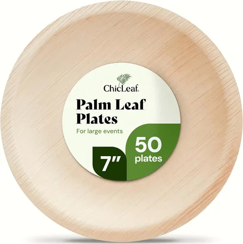 Vista 9 de Chic Leaf Platos de hoja de palma de 6 pulgadas, paquete de 50 platos desechables para aperitivos y postres totalmente compostables, vajilla