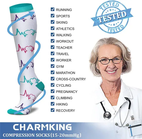 Vista 5 de CHARMKING Calcetines de compresión para mujeres y hombres para circulación (8 pares) 15-20 mmHg, mejor soporte para ciclismo atlético