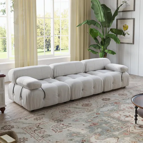 Vista 3 de WJShome Sofá modular modular de 103.95 pulgadas, sofá convertible de terciopelo de 3 plazas minimalista para sala de estar, sofá moderno y grande