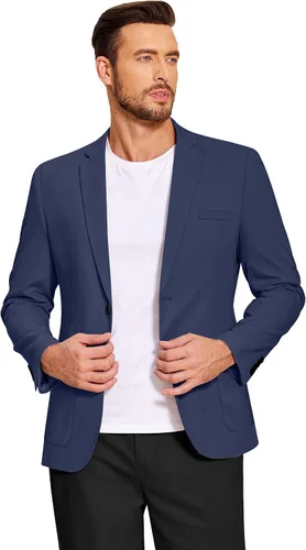 Vista 2 de COOFANDY Blazer casual de lino para hombre, ligero, ajuste regular, chaqueta deportiva con un botón