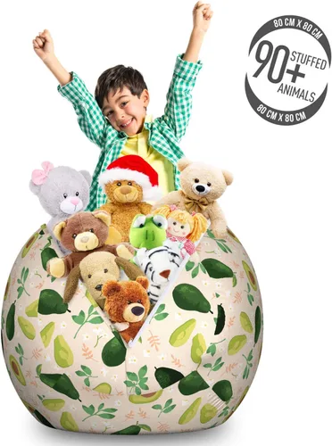 Vista 3 de Ambesonne Bolsa de juguetes de almacenamiento de aguacate, concepto de fruta entera y rebanadas con flores y hojas, organizador de animales