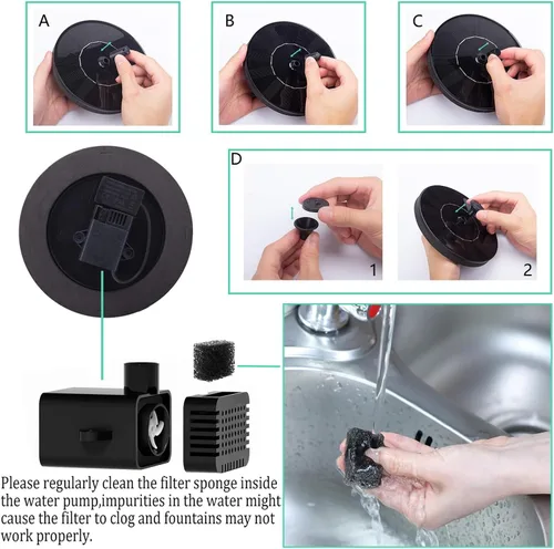 Vista 20 de Kit de bomba de fuente solar con panel solar separado, bomba de agua solar mejorada de 1.8 W con cable de 3 M de largo y 4 boquillas Fuente de agua