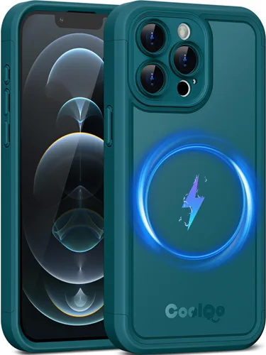 Vista 45 de COOLQO Funda magnética para iPhone 12, doble capa mate resistente a los arañazos, color negro