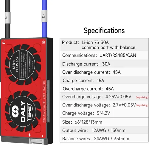 Vista 5 de DALY Smart BMS Li-ion 7S 24V 30A con puerto común y módulo Bluetooth Programa de restablecimiento para el sistema solar de almacenamiento de energía