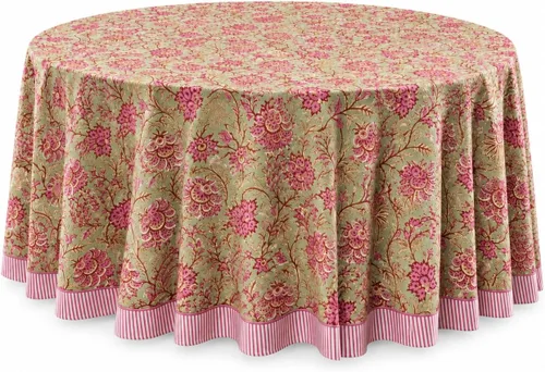 Vista 94 de Ridhi Mantel redondo estampado a mano color rosa flamenco 120 pulgadas 100%
