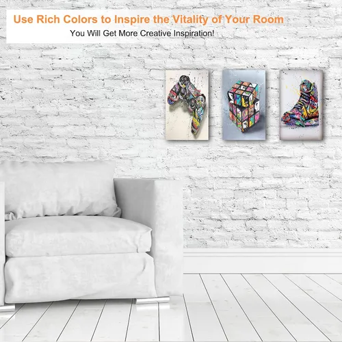 Vista 3 de Lienzo de graffiti con múltiples paneles – 3 piezas de graffiti pop street art impresiones en lienzo para decoración de pared, obras de arte