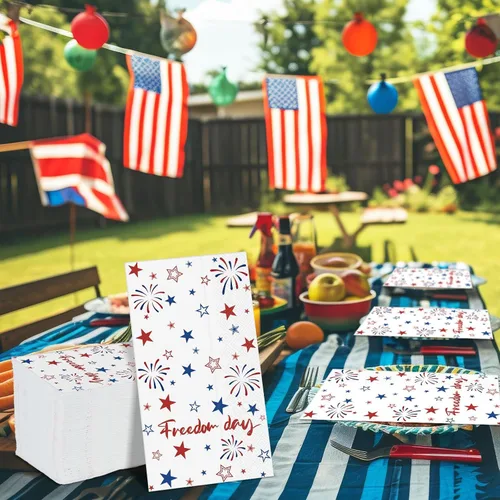 Vista 6 de gisgfim 100 piezas de servilletas de papel desechables con estrellas patrióticas para el 4 de julio, Día de la Independencia, servilletas