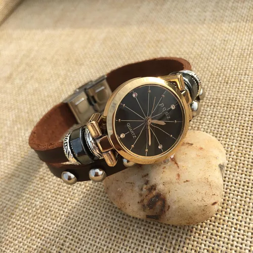 Vista 6 de Reloj de pulsera de moda para mujer y niña con correa de cuero genuino regalo