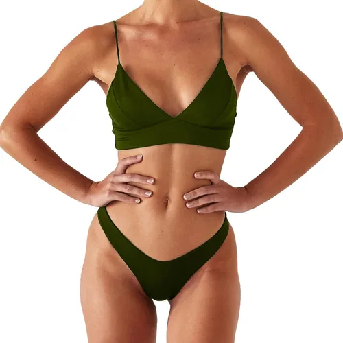 Vista 2 de Rajputana Bikini para mujer, traje de baño brasileño de dos piezas, color negro